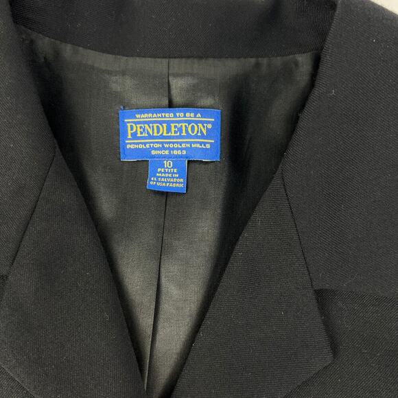 Pendleton 10 Petite Structured Hi Low Notched Collar Button Up Black Wool Blazer - Picture 8 of 13